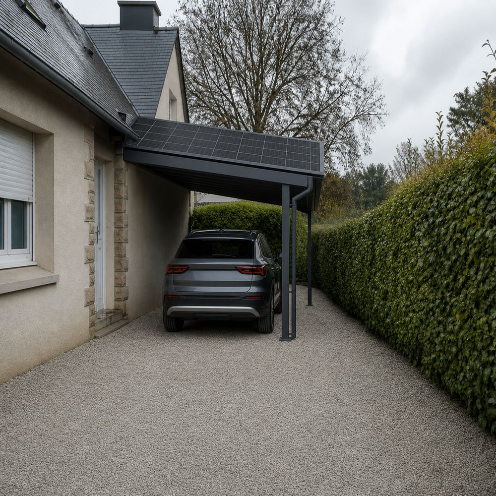 Après : Remplacement d'un vieil abri par un carport solaire adossé