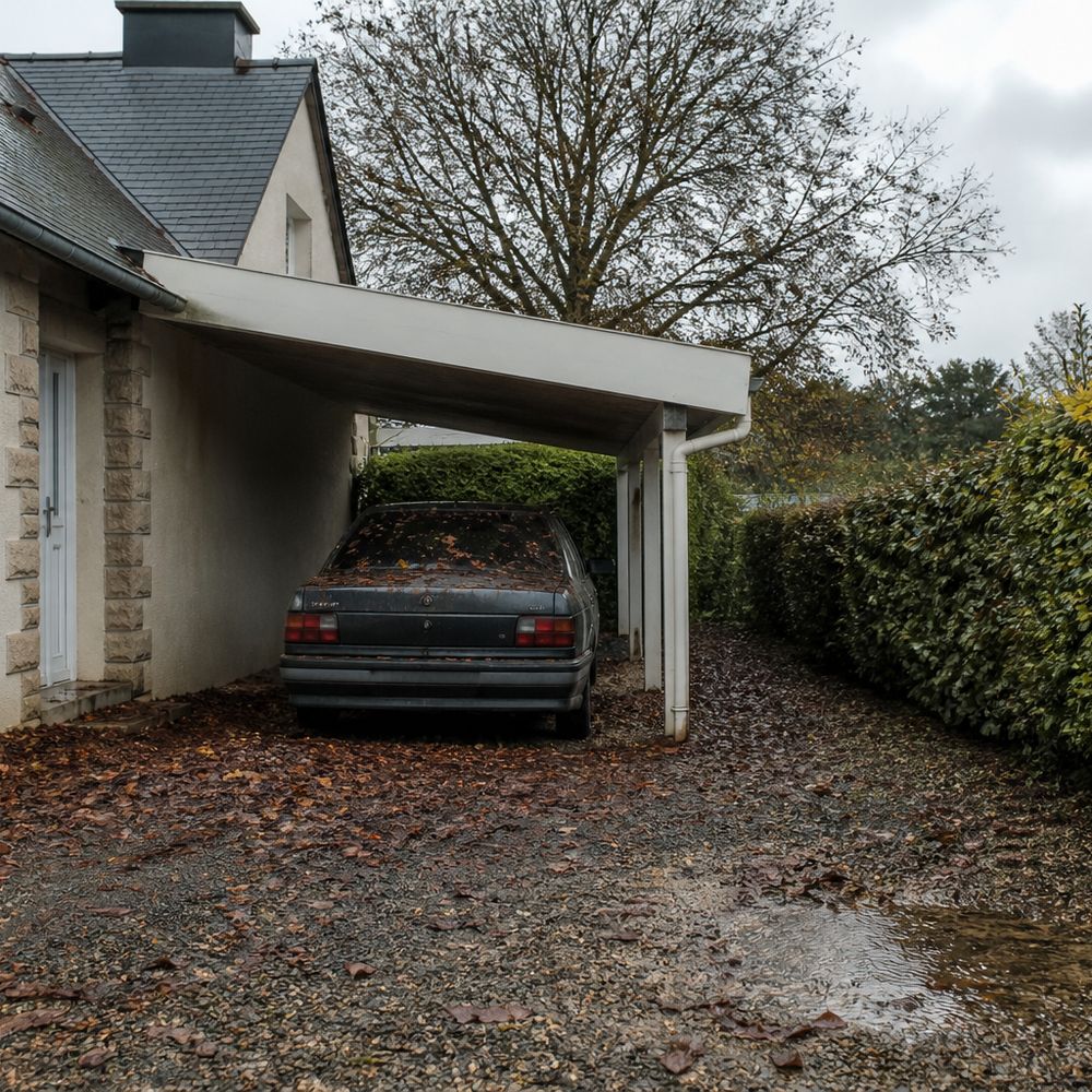 Avant : Remplacement d'un vieil abri par un carport solaire adossé